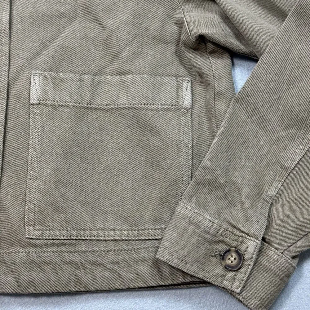 H&M Women’s Cropped Oversized Jacket Sz S Olive Khaki Twill Cotton Workwear NWT